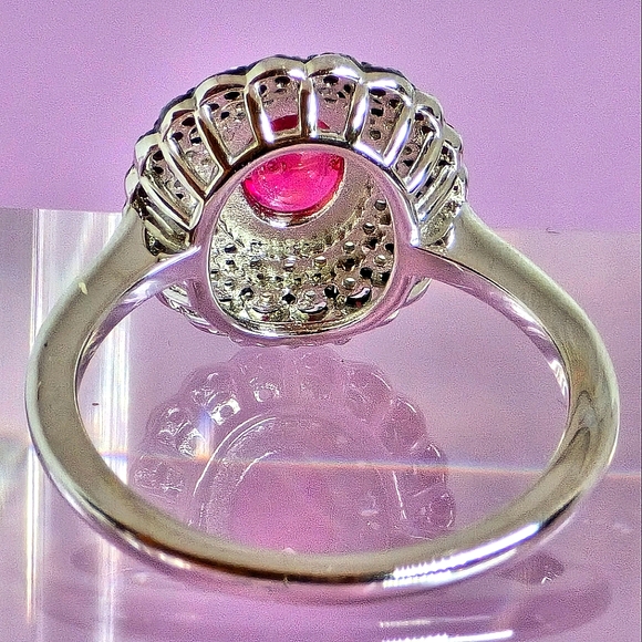 925 Sterling Silver Ring Sz 7.75 with Natural Oval Ruby 6×8mm & Myanmar Sapphire - Picture 4 of 12